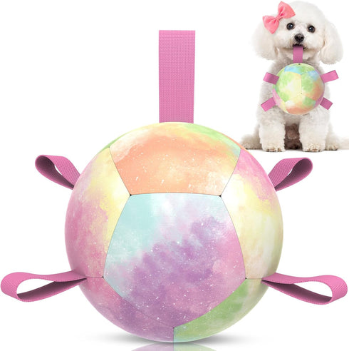 Dog Toys Soccer Ball with Straps, Durable Dog Balls for Tug of War, Puppy Birthday Gifts, Dog Water Toy Small Dogs-Rainbow?5 Inch?...